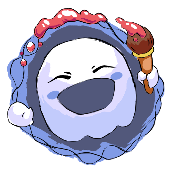 A chibi sheetghopst in a profile box holding a paintbrush with red paint on it.